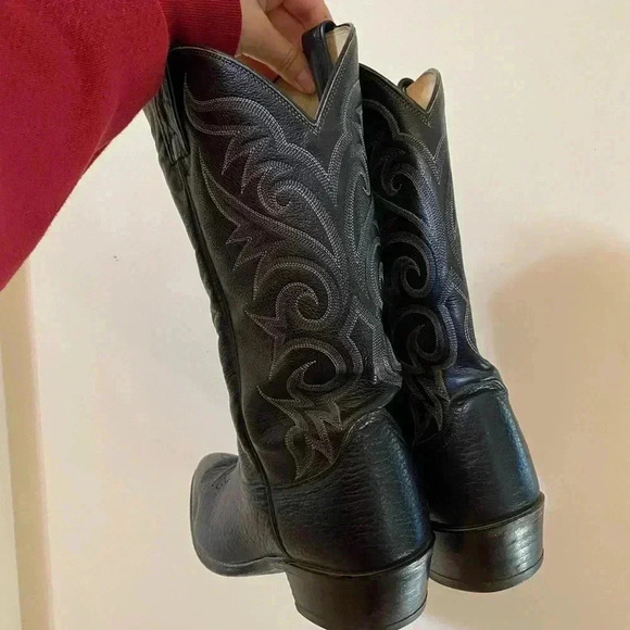 DAN POST BLACK LEATHER COWBOY BOOTS SIZE 10D MENS - Picture 2 of 10